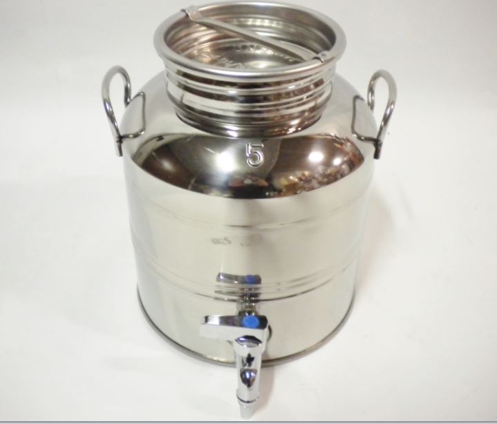 Contenitore per olio inox 18/10 con tappo e rubinetto litri 2