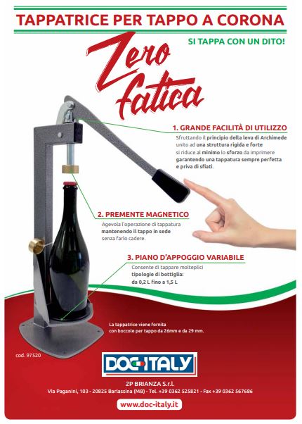 TAPPATRICE BOTTIGLIE A COLONNA SEMIAUTOMATICA + 500 TAPPI CORONA POMODORI  BIRRA